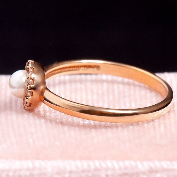 Gold-Plated 925 Sterling Silver Pearl Ring • CZ Accents • Size 6 Dainty Ring - Picture 4 of 6